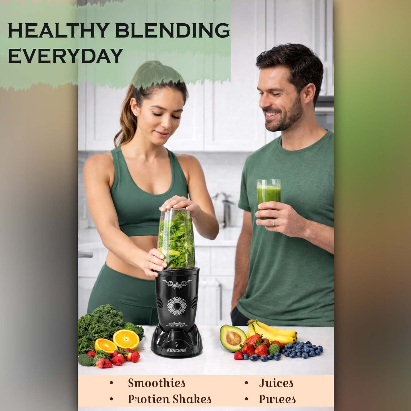Nutri Blender Mixer Grinder for Smoothie & Juices , 450 Watt Copper Motor, 3 Unbreakable Jars 500ml & 300ml - (3 Jar, 2 Blade - Black) - 1 Year Warranty