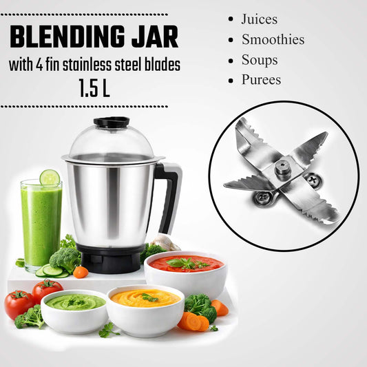 Triset 750 Watt Mixer Grinder - 3 Stainless Steel Jars, Smooth Fine Grinding and Blending - Overload Protection, 2 Yr warranty