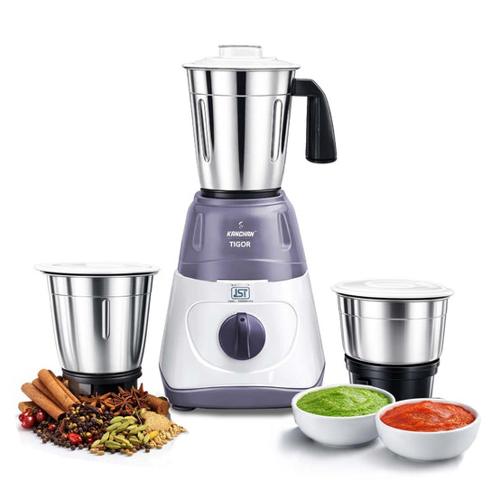 Tigor 500 Watt Mixer Grinder with 3 Stainless Steel Jars - Large Jars ( 1.5L Wet, 1L Multi-Purpose, 0.4L Chutney )