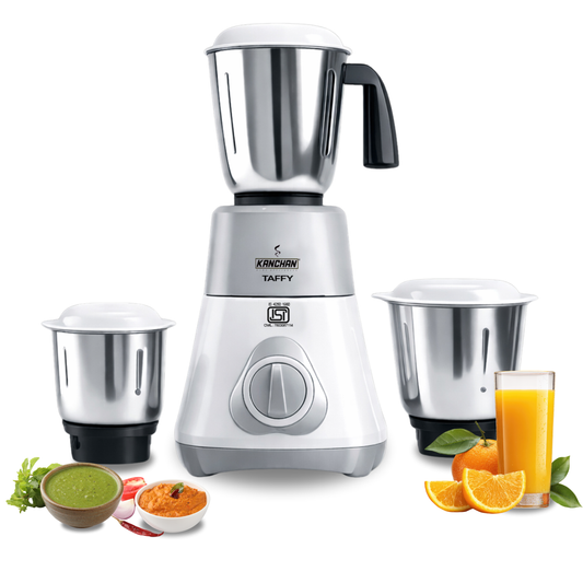 Taffy 650 Watt Mixer Grinder with 3 Stainless Steel Jars - Large Jars - Smooth , Fine Grinding and Blending