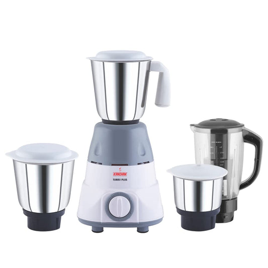 Turbo Plus Mixer Grinder Juicer - 650 watt, 3 Jars for Grinding & Blending & 1 Juicer Jar - 2 Year Warranty