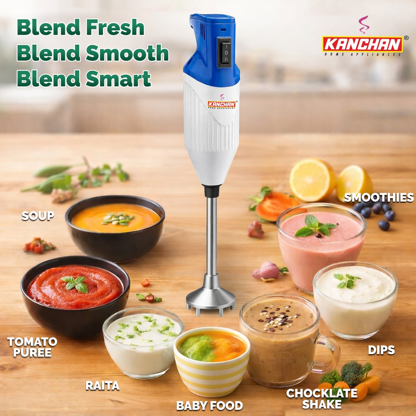 Kanchan Majesty Hand Blender for Kitchen - Blending, Whisking, Mincing - 3 Stainless Steel Blades - 160 Watt Copper Mottor ( Energy Saving)