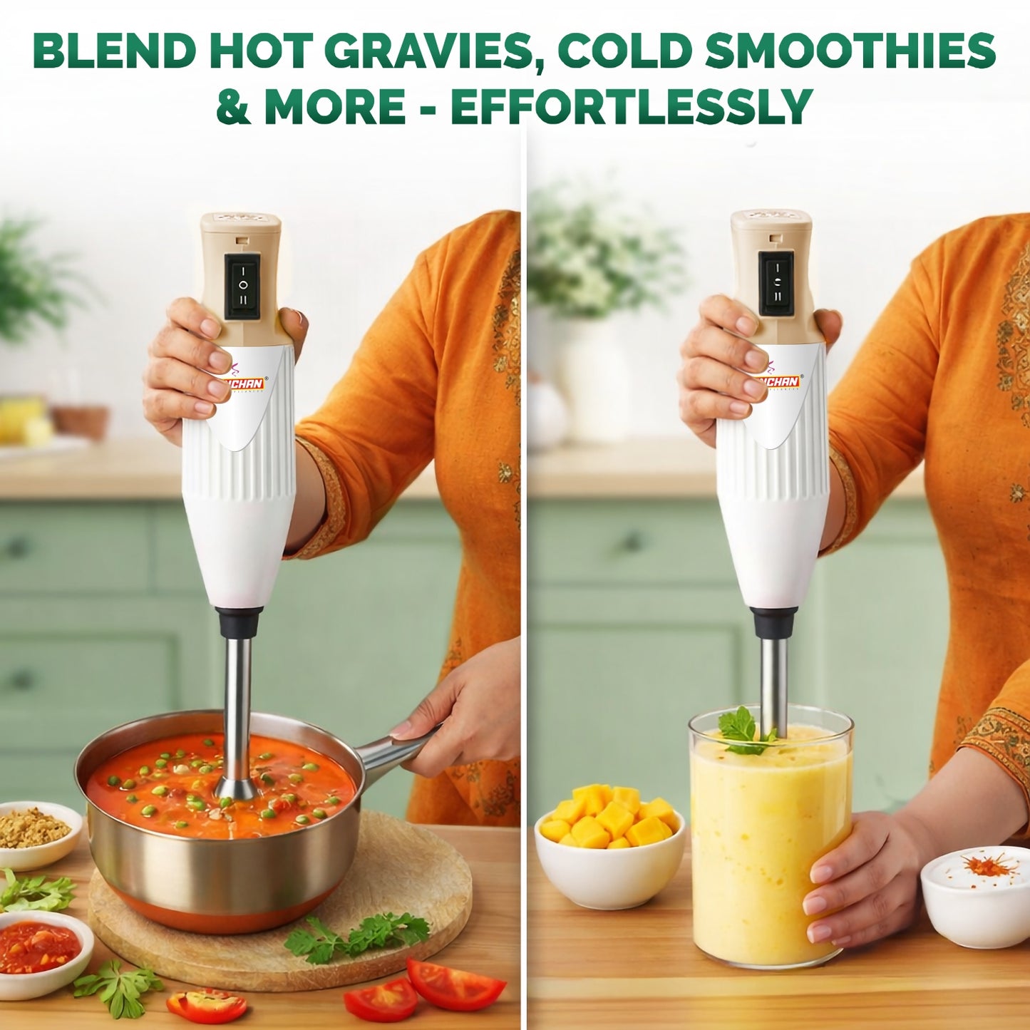 Kanchan Majesty Hand Blender for Kitchen - Blending, Whisking, Mincing - 3 Stainless Steel Blades - 160 Watt Copper Mottor ( Energy Saving)