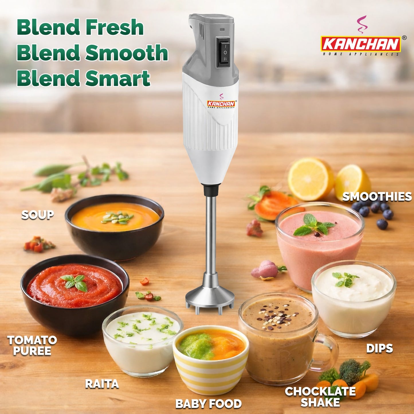 Kanchan Majesty Hand Blender for Kitchen - Blending, Whisking, Mincing - 3 Stainless Steel Blades - 160 Watt Copper Mottor ( Energy Saving)