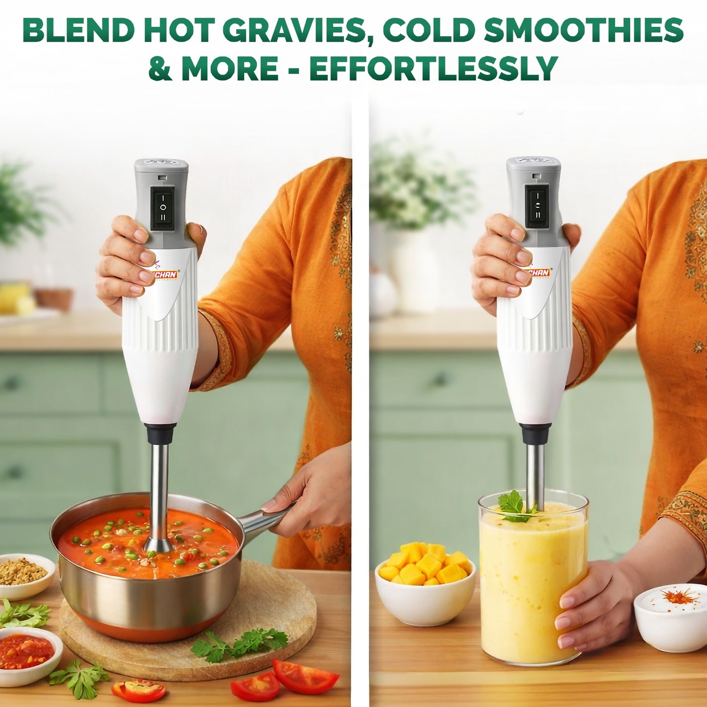 Kanchan Majesty Hand Blender for Kitchen - Blending, Whisking, Mincing - 3 Stainless Steel Blades - 160 Watt Copper Mottor ( Energy Saving)
