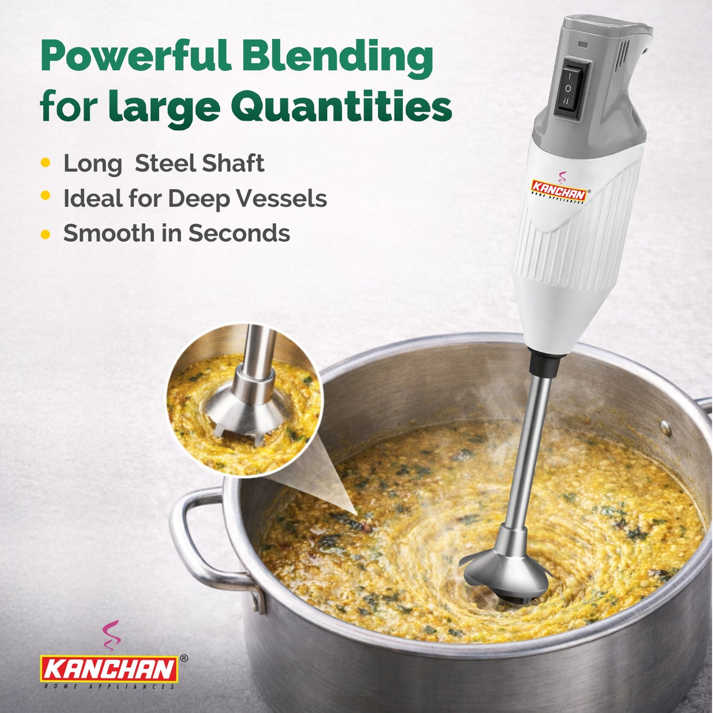 Kanchan Majesty Hand Blender for Kitchen - Blending, Whisking, Mincing - 3 Stainless Steel Blades - 160 Watt Copper Mottor ( Energy Saving)