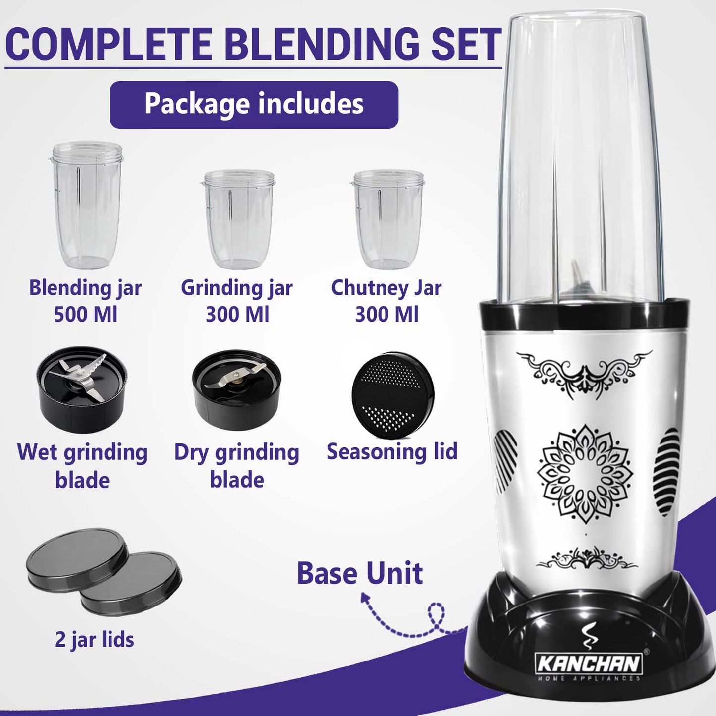 Nutri Blender Mixer Grinder for Smoothie & Juices , 450 Watt Copper Motor, 2 Unbreakable Jars 500ml & 300ml - (2 Jar, 2 Blade - Silver) - 1 Year Warranty