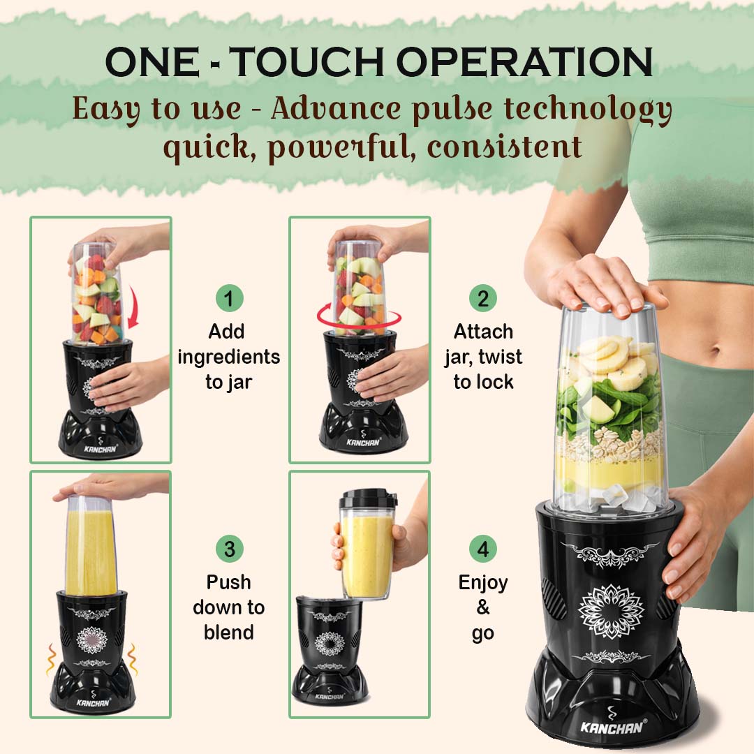 Nutri Blender Mixer Grinder for Smoothie & Juices , 450 Watt Copper Motor, 3 Unbreakable Jars 500ml & 300ml - (3 Jar, 2 Blade - Black) - 1 Year Warranty
