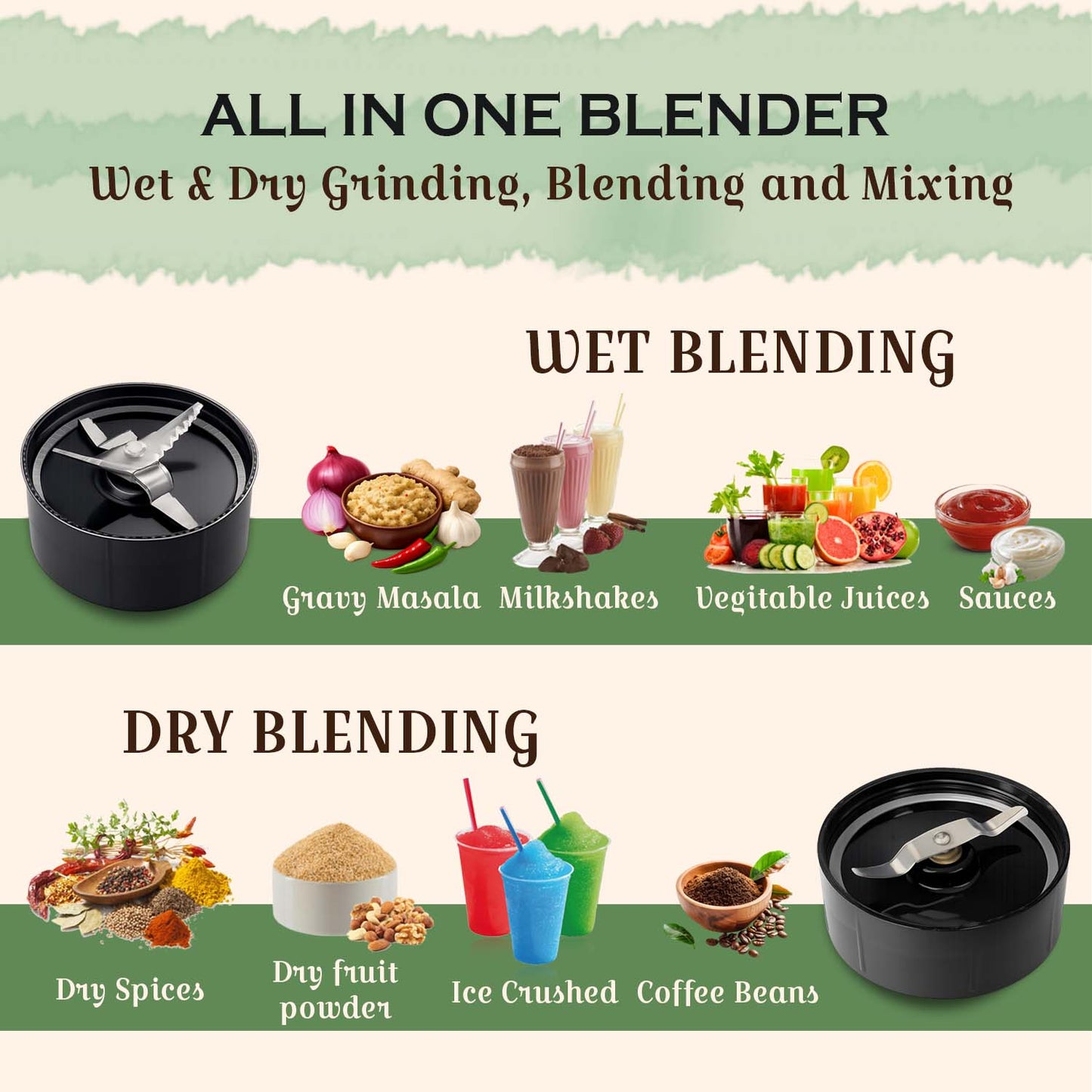 Nutri Blender Mixer Grinder for Smoothie & Juices , 450 Watt Copper Motor, 3 Unbreakable Jars 500ml & 300ml - (3 Jar, 2 Blade - Black) - 1 Year Warranty