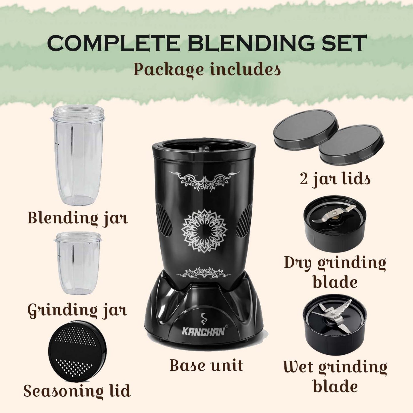Nutri Blender Mixer Grinder for Smoothie & Juices , 450 Watt Copper Motor, 2 Unbreakable Jars 500ml & 300ml - (2 Jar, 2 Blade - Black) - 1 Year Warranty