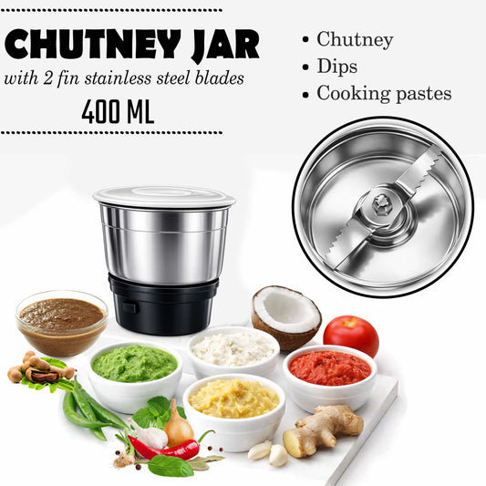 Tigor 500 Watt Mixer Grinder with 3 Stainless Steel Jars - Large Jars ( 1.5L Wet, 1L Multi-Purpose, 0.4L Chutney )