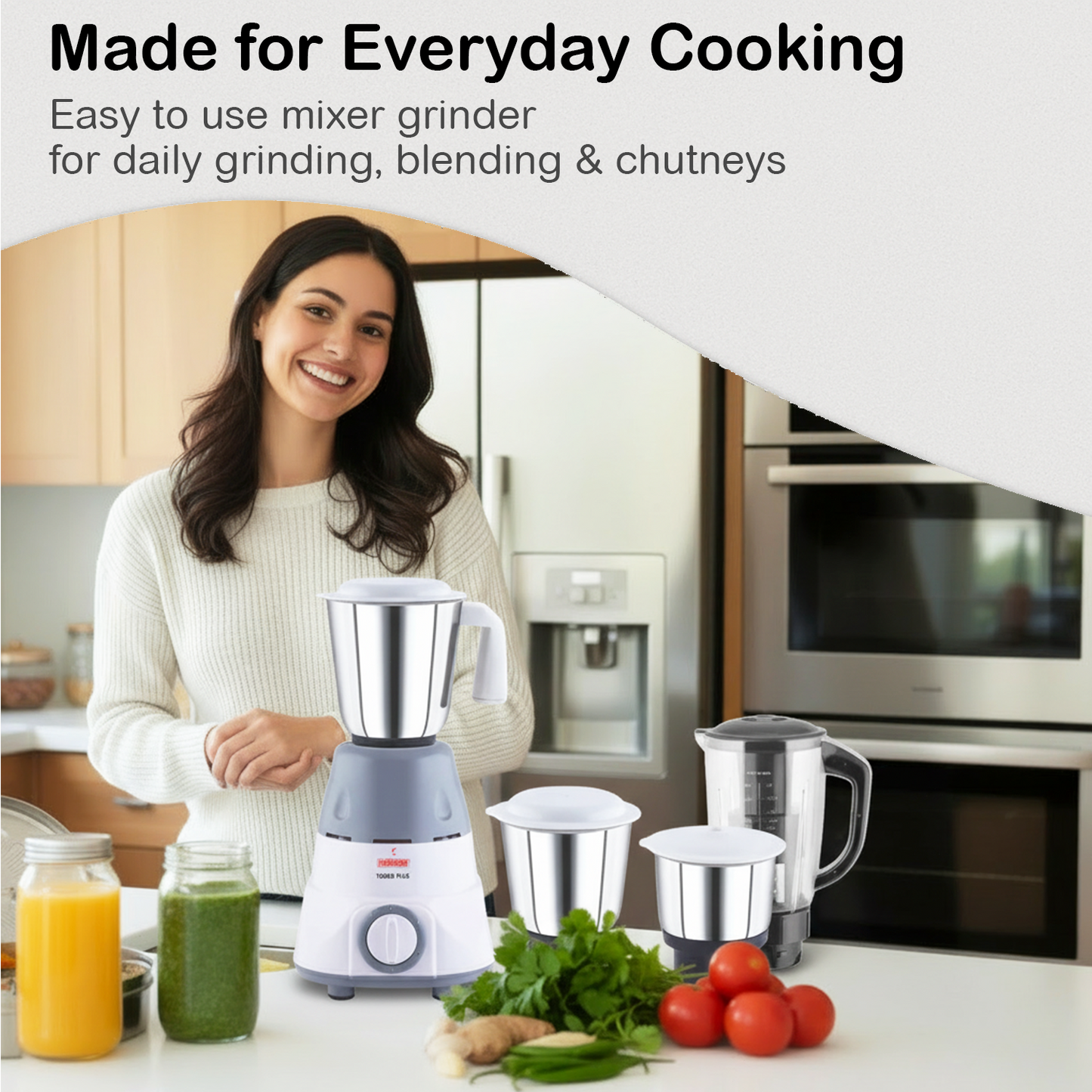 Turbo Plus Mixer Grinder Juicer - 650 watt, 3 Jars for Grinding & Blending & 1 Juicer Jar - 2 Year Warranty
