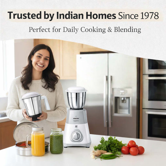 Taffy 650 Watt Mixer Grinder with 3 Stainless Steel Jars - Large Jars - Smooth , Fine Grinding and Blending