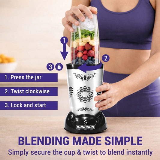 Nutri Blender Mixer Grinder for Smoothie & Juices , 450 Watt Copper Motor, 2 Unbreakable Jars 500ml & 300ml - (2 Jar, 2 Blade - Silver) - 1 Year Warranty