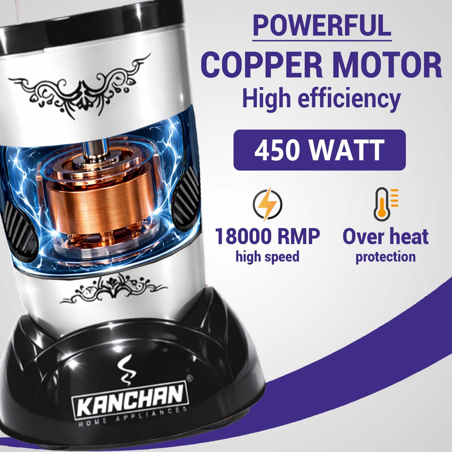 Nutri Blender Mixer Grinder for Smoothie & Juices , 450 Watt Copper Motor, 2 Unbreakable Jars 500ml & 300ml - (2 Jar, 2 Blade - Silver) - 1 Year Warranty