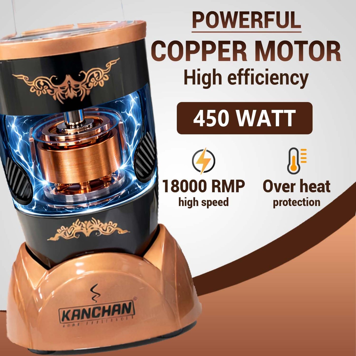 Nutri Blender Mixer Grinder for Smoothie & Juices , 450 Watt Copper Motor, 3 Unbreakable Jars 500ml & 300ml - (3 Jar, 2 Blade - Copper) - 1 Year Warranty