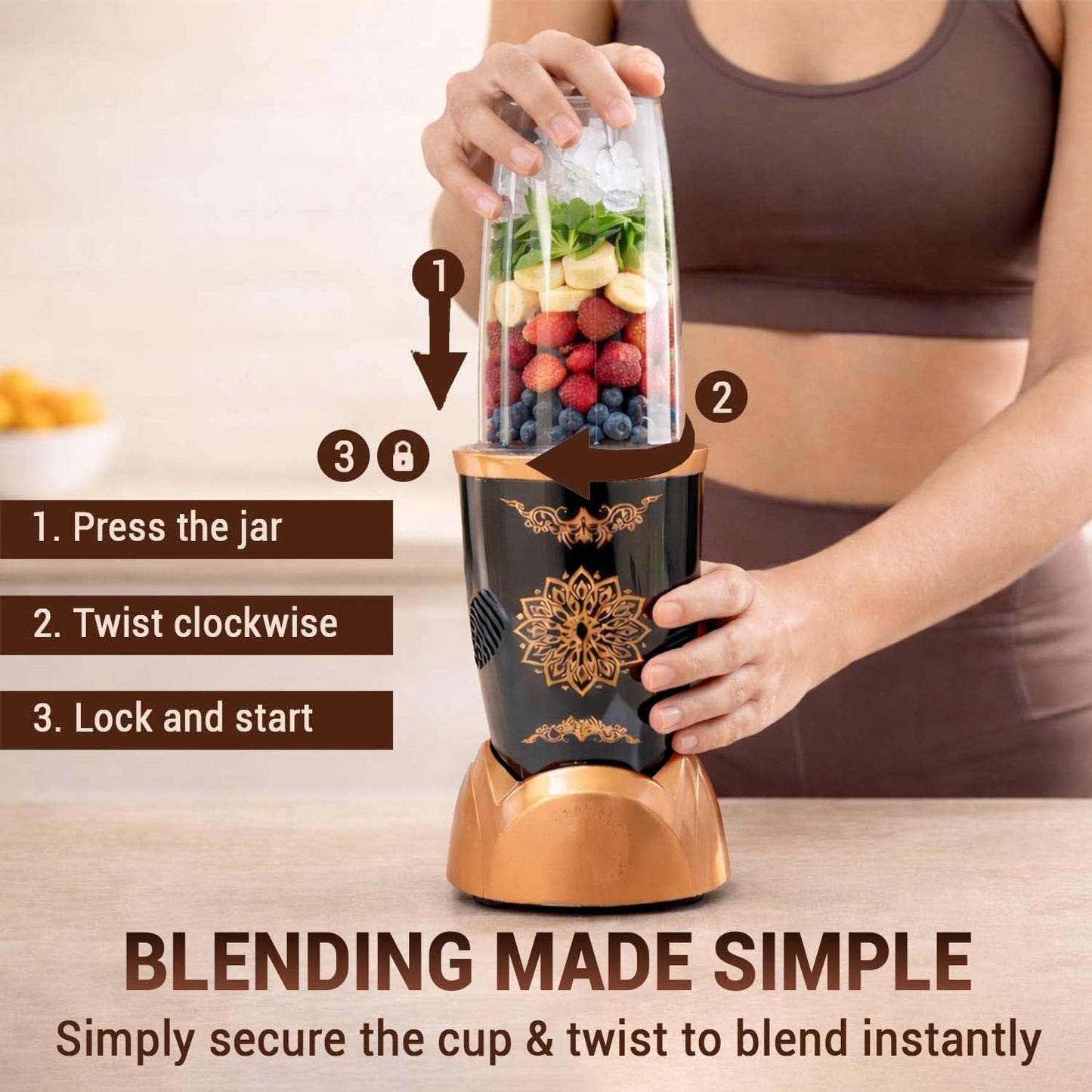 Nutri Blender Mixer Grinder for Smoothie & Juices , 450 Watt Copper Motor, 3 Unbreakable Jars 500ml & 300ml - (3 Jar, 2 Blade - Copper) - 1 Year Warranty