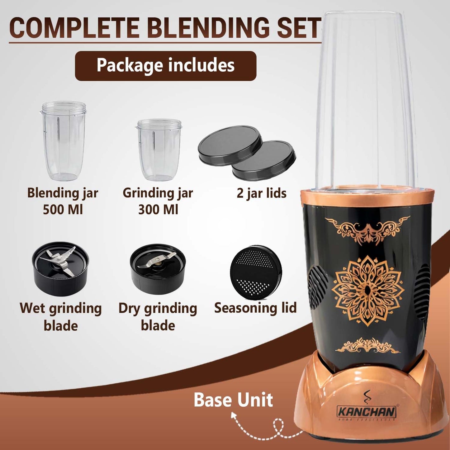 Nutri Blender Mixer Grinder for Smoothie & Juices , 450 Watt Copper Motor, 2 Unbreakable Jars 500ml & 300ml - (2 Jar, 2 Blade - Copper) - 1 Year Warranty